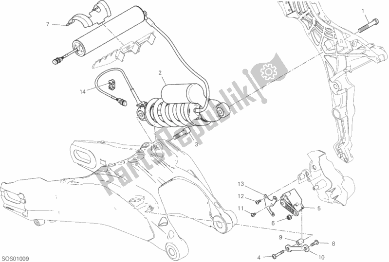 All parts for the Rear Shock Absorber of the Ducati Multistrada 950 S SW Brasil 2020